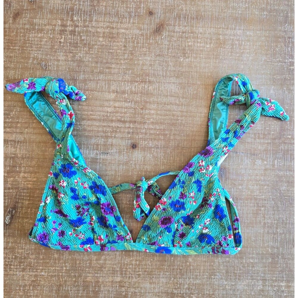 Sezane Floral Bikini Top - Green and Purple